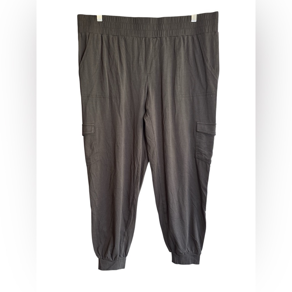 AnyBody Cozy Knit Black Jogger Pants XL Elastic Waist Cargo Pocket
